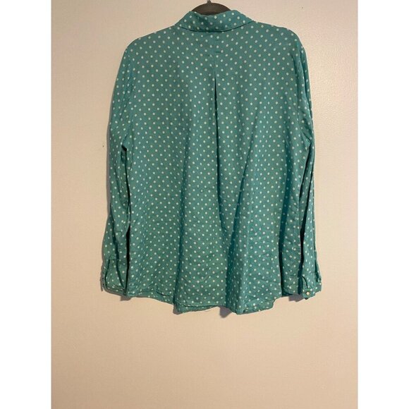 Soft Surroundings Women’s XL Button-Up Green White Polka Dot Linen Top Career - Picture 3 of 9